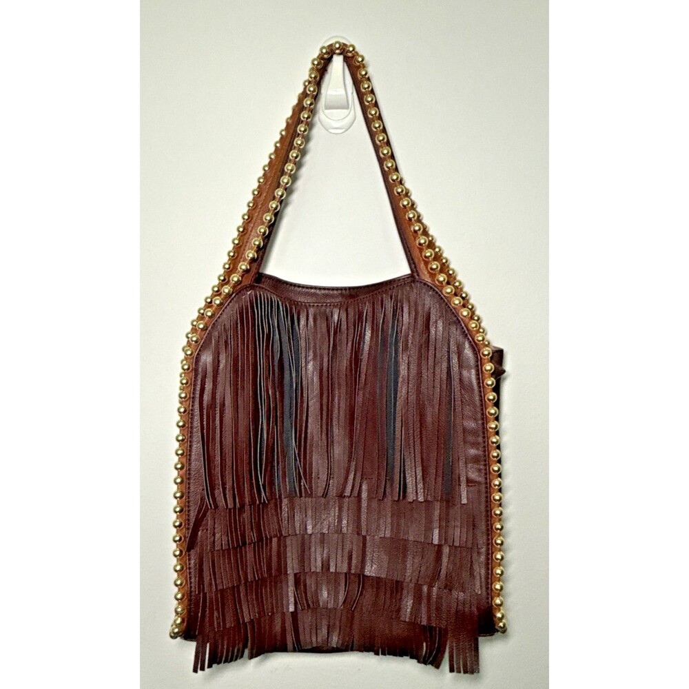 Big Buddha Burgundy Fringe Front Grayson Hobo Shoulder Bag Purse Studded Handle